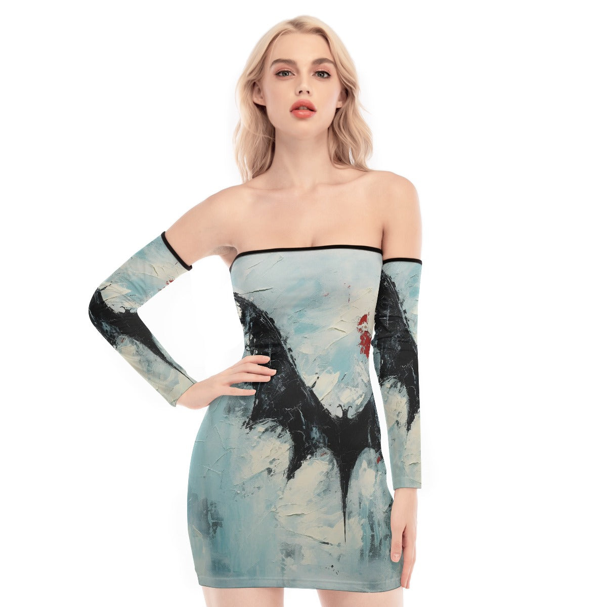 All-Over Print Women's Off-shoulder Back Lace-up Dress