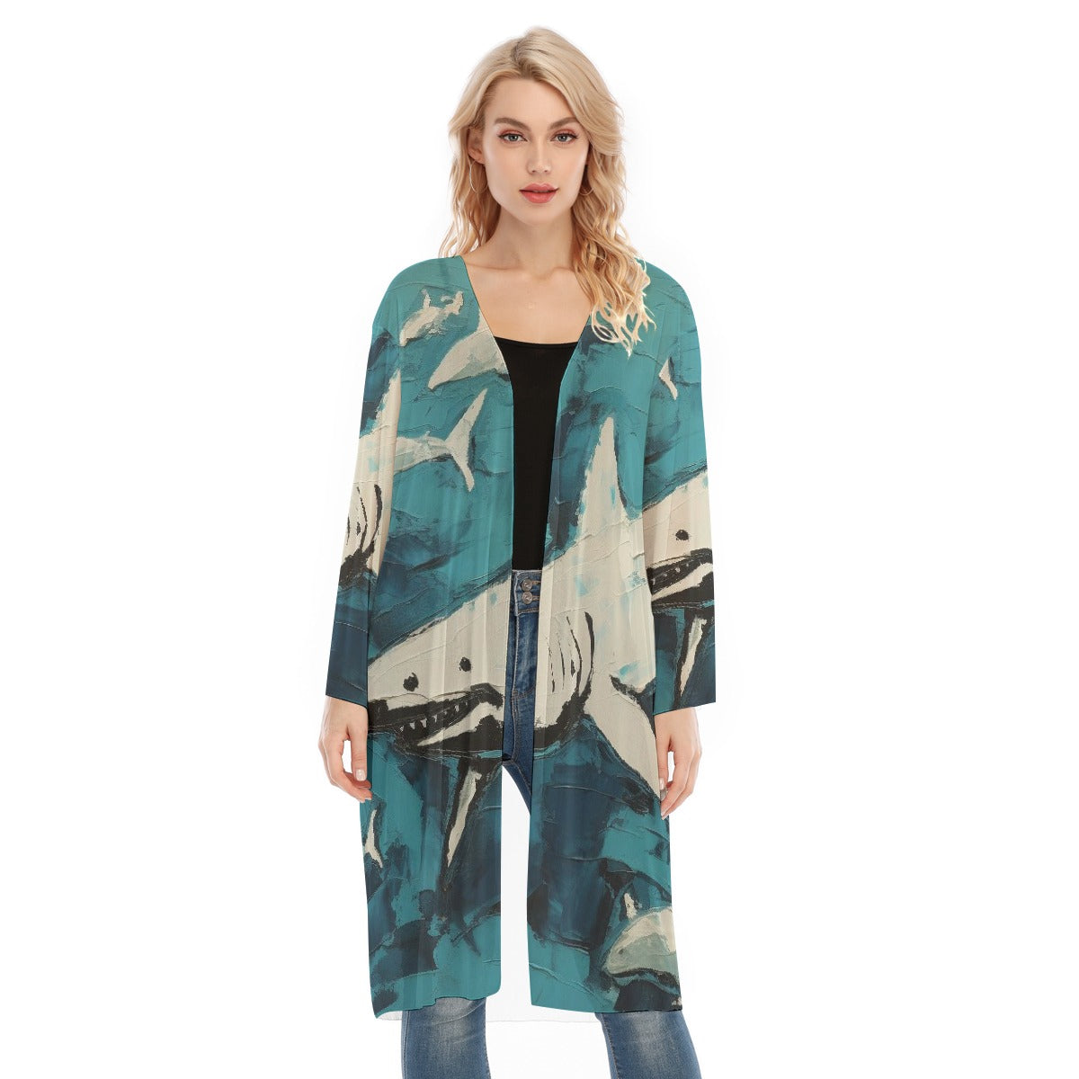 All- Over Print Women's Long Sleeve Mesh Cardigan