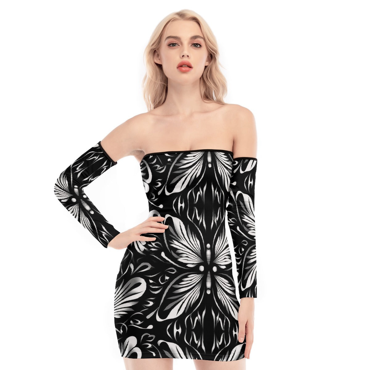 All-Over Print Women's Off-shoulder Back Lace-up Dress