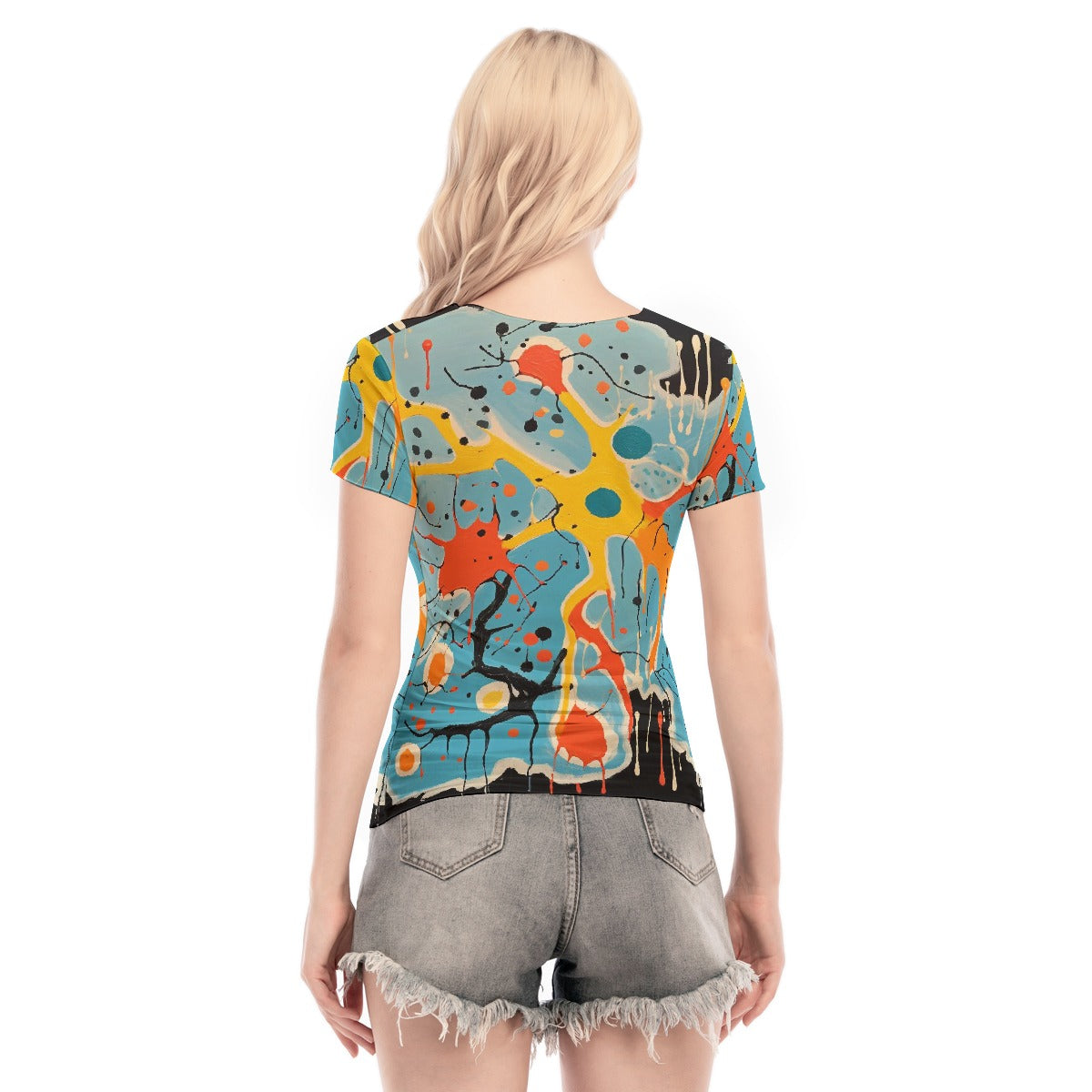 All-Over Print Women's Short Sleeve Mesh Blouse