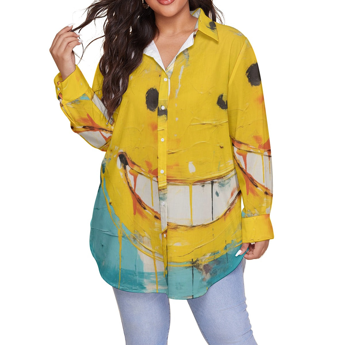 All-Over Print Women's Shirt With Long Sleeve(Plus Size)