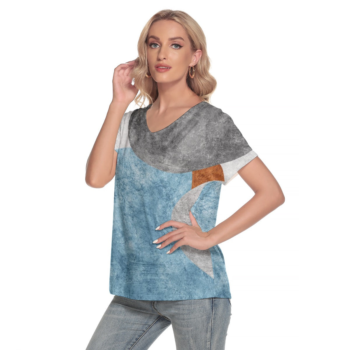 All-Over Print Women's Loose V-neck Short Sleeve T-shirt