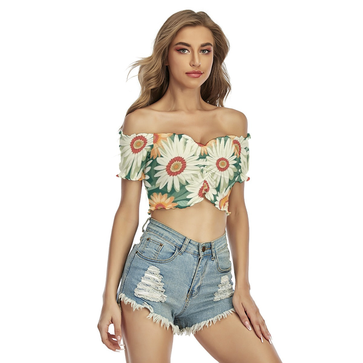 All-Over Print Women's One-shoulder Off-the-navel Short Sleeve T-shirt