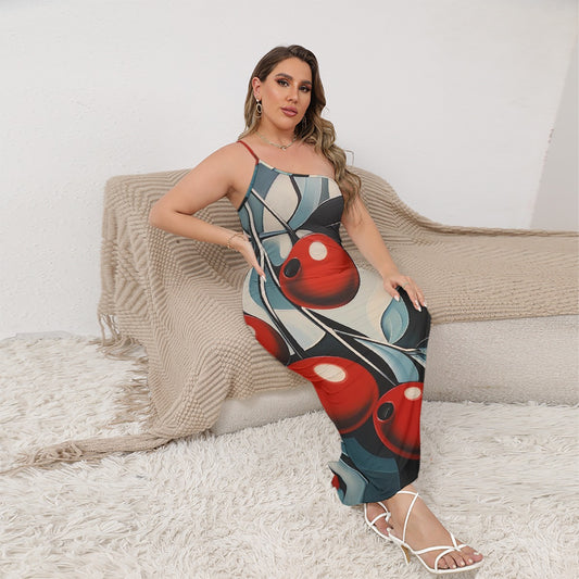 All-Over Print Women's Oblique-Shoulder Exposure Dress With Side Split (Plus Size)