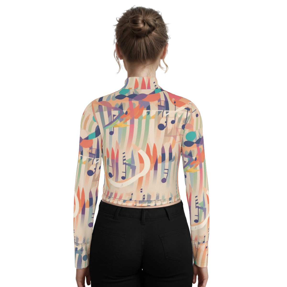 Eco-Friendly All-Over Print Women's Turtleneck T-shirt With Long Sleeve