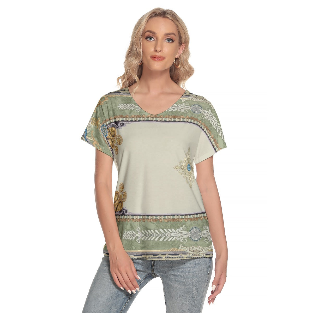 All-Over Print Women's Loose V-neck Short Sleeve T-shirt