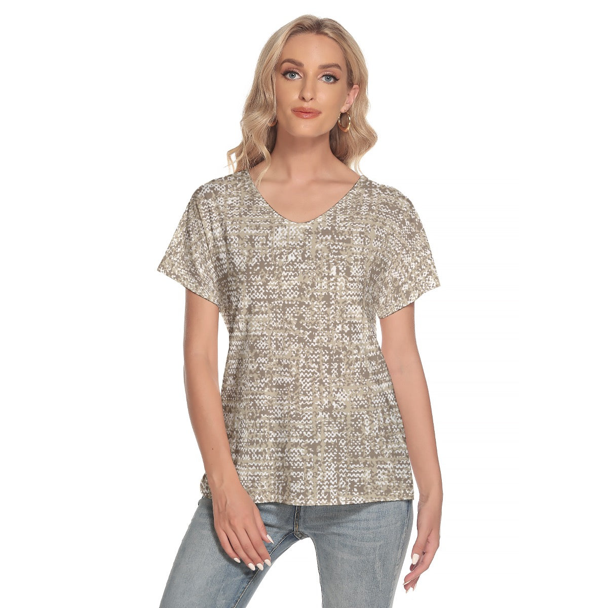 All-Over Print Women's Loose V-neck Short Sleeve T-shirt