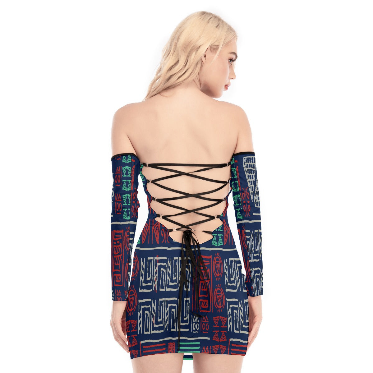 All-Over Print Women's Off-shoulder Back Lace-up Dress