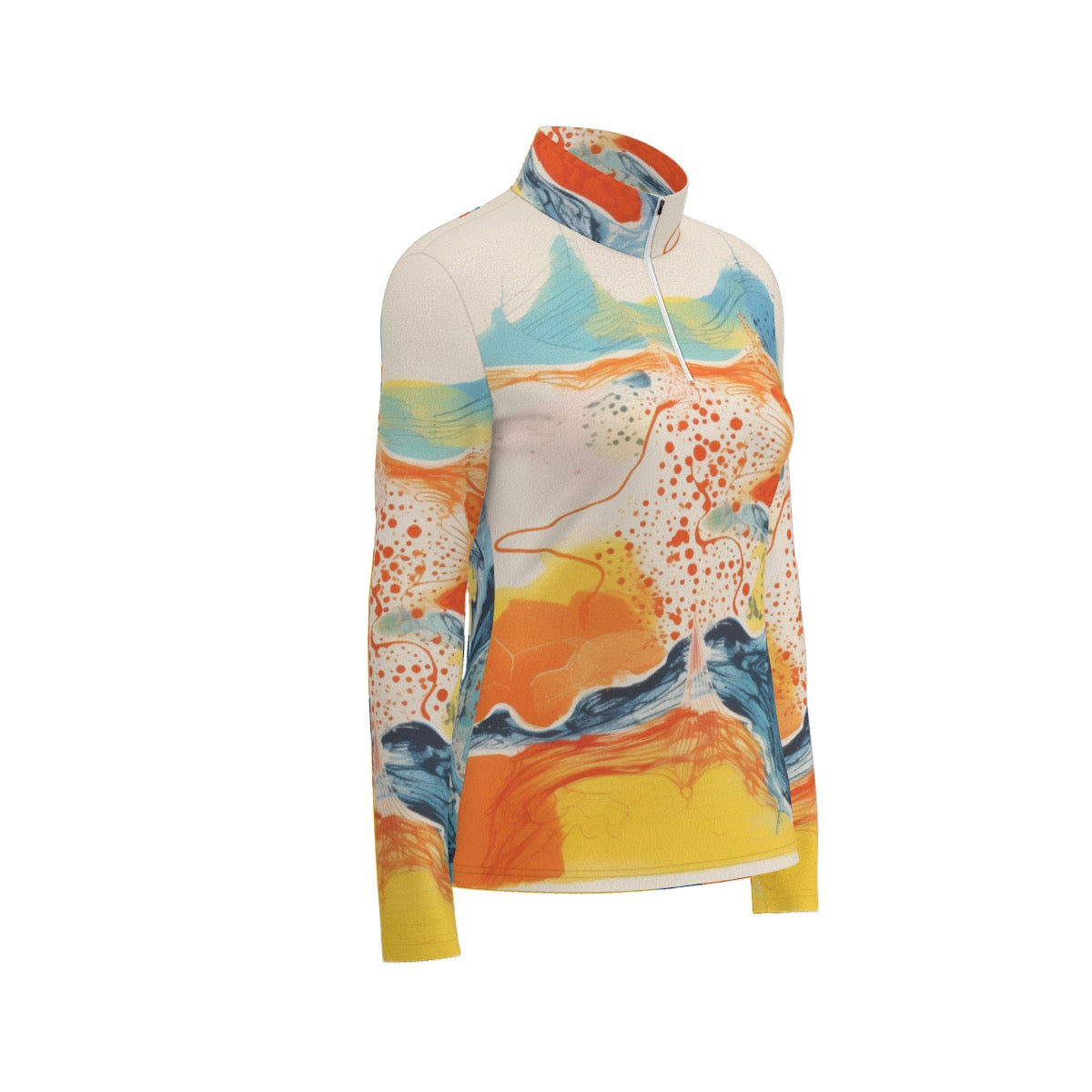 All-Over Print Women's Sports Collar Jersey With Long Sleeve