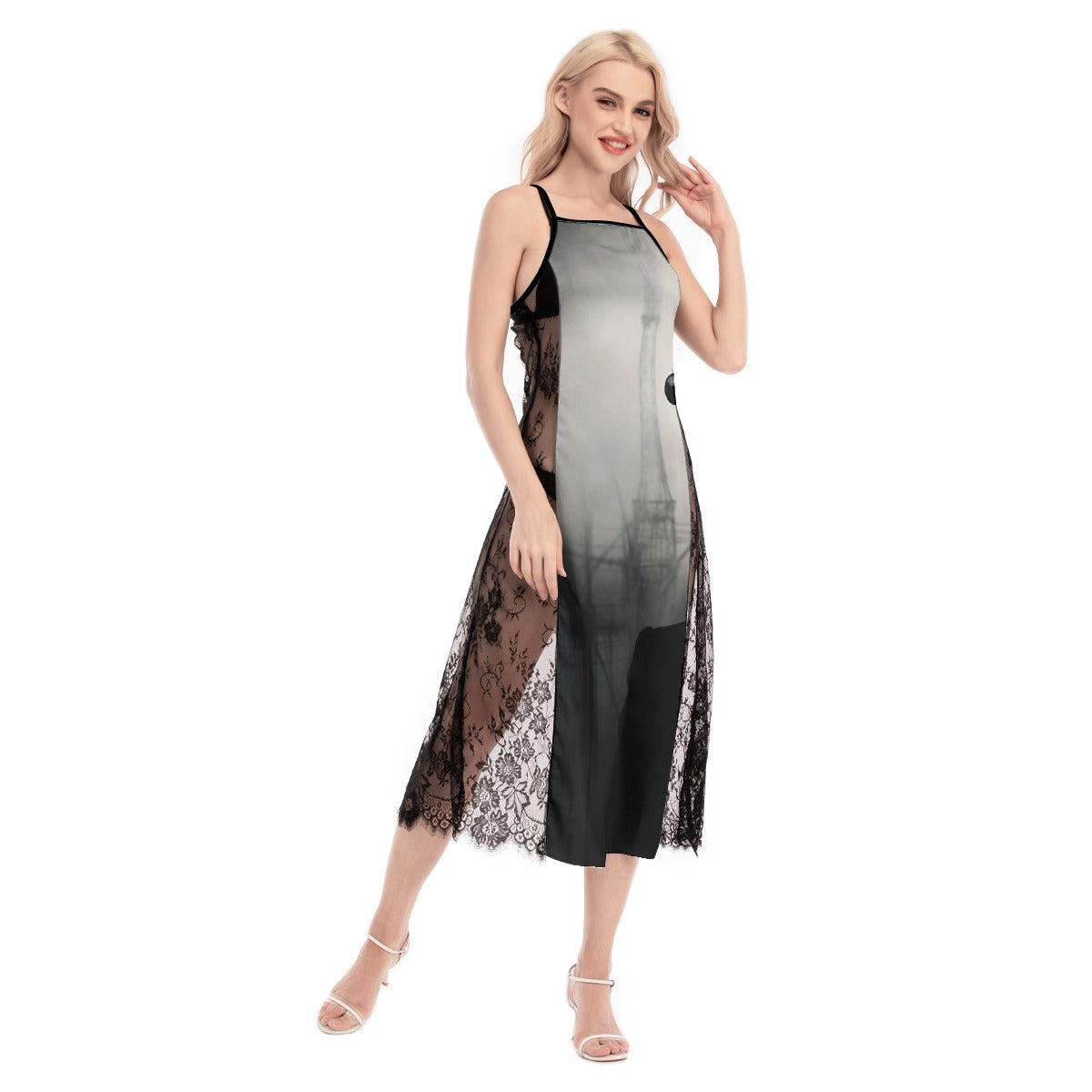 All-Over Print Women's Lace Cami Cross Back Dress