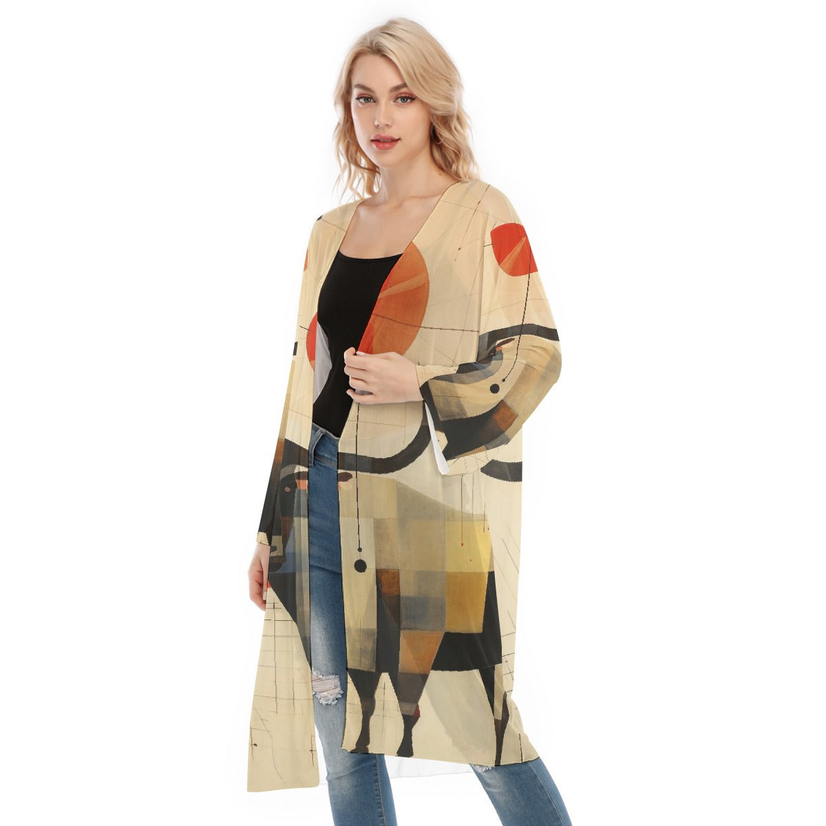 All- Over Print Women's Long Sleeve Mesh Cardigan