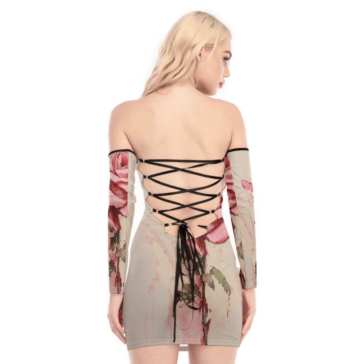 All-Over Print Women's Off-shoulder Back Lace-up Dress