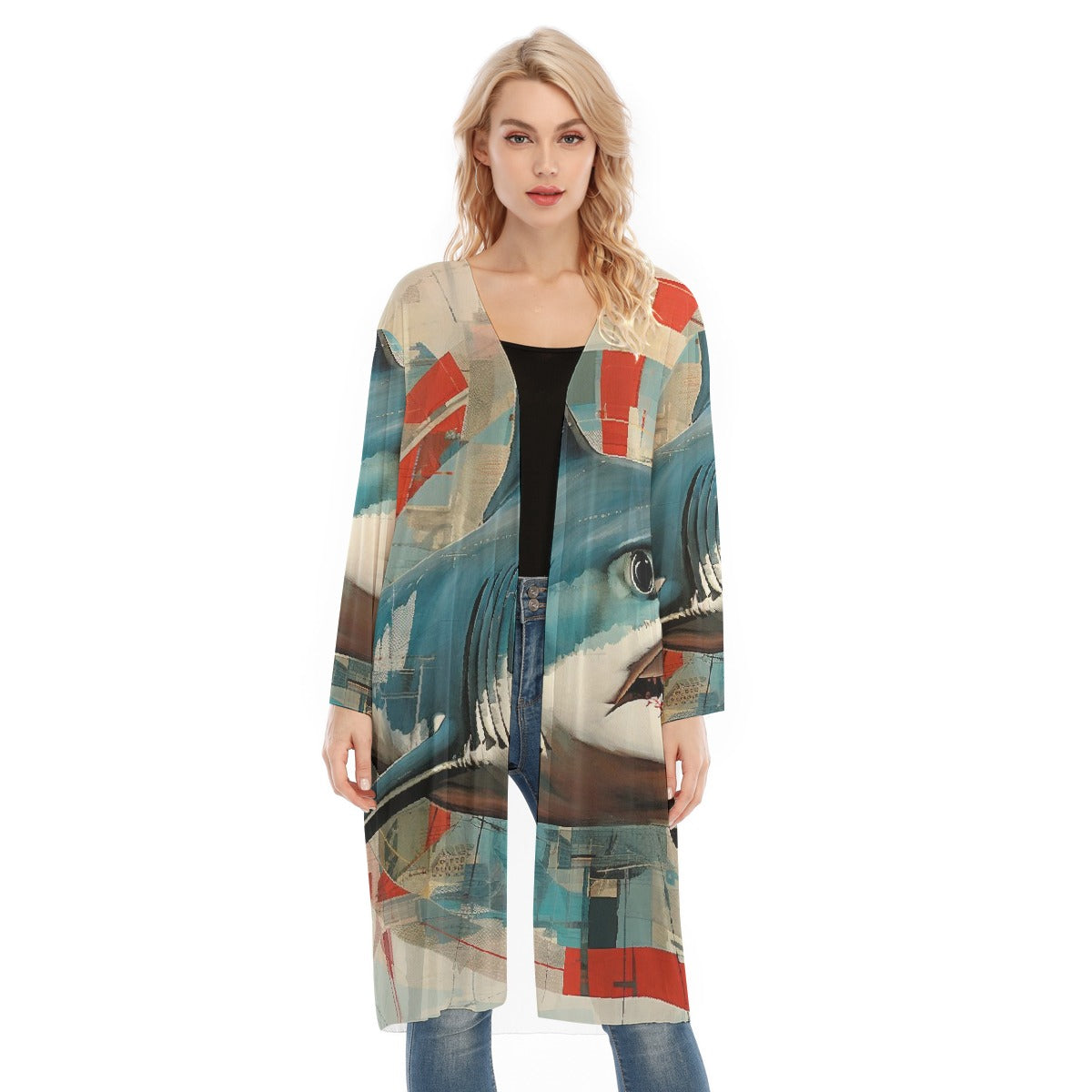 All- Over Print Women's Long Sleeve Mesh Cardigan