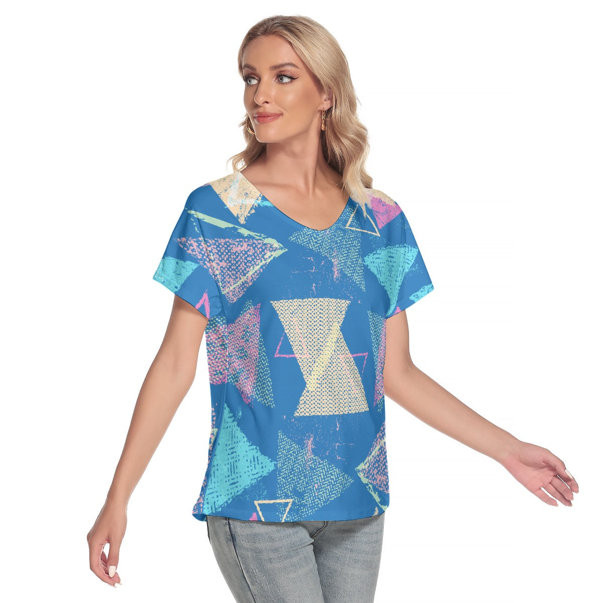 All-Over Print Women's Loose V-neck Short Sleeve T-shirt