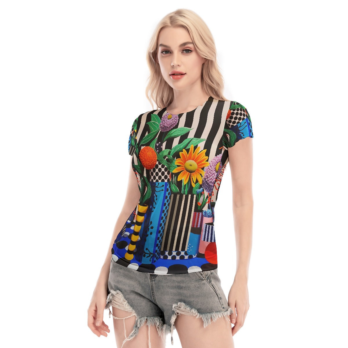 All-Over Print Women's Short Sleeve Mesh Blouse