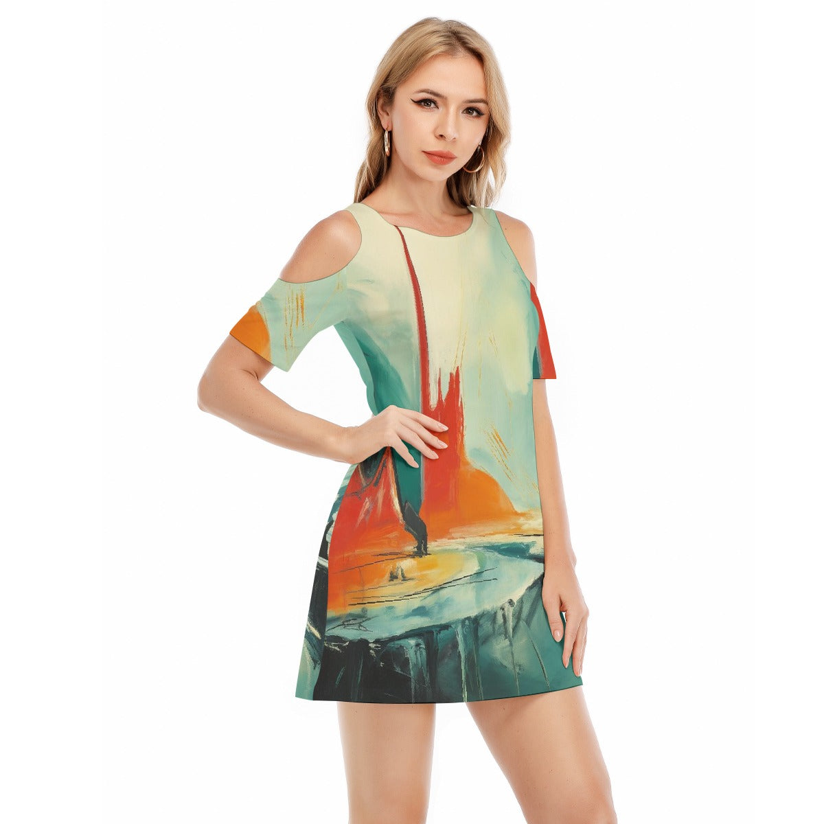 All-Over Print Women's Cold Shoulder Dress | 190GSM Cotton