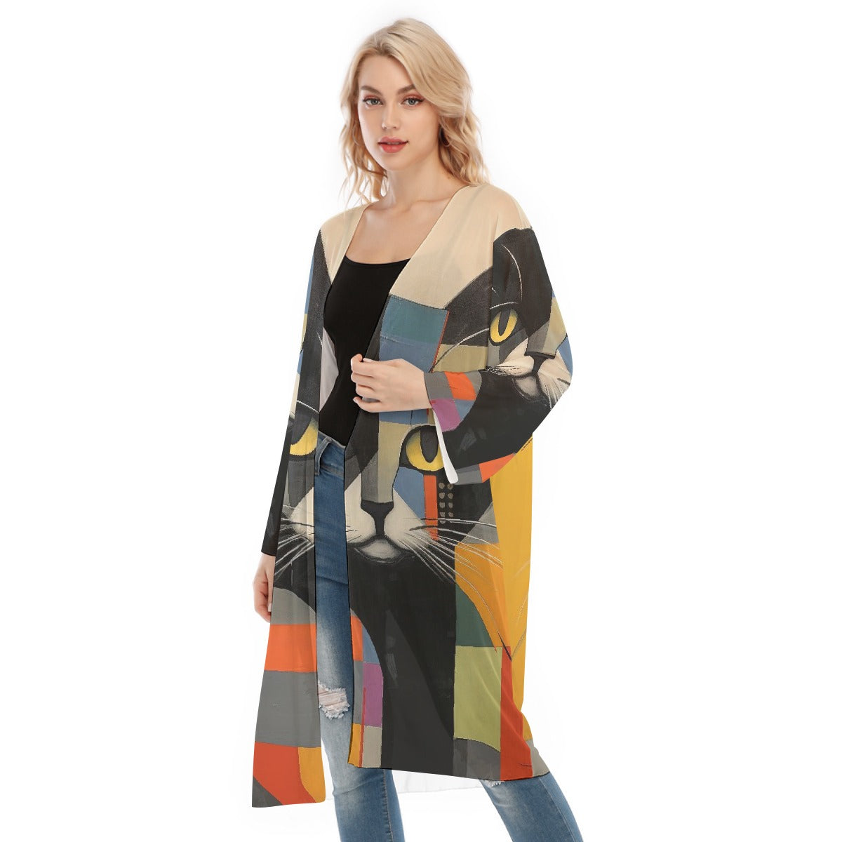 All- Over Print Women's Long Sleeve Mesh Cardigan