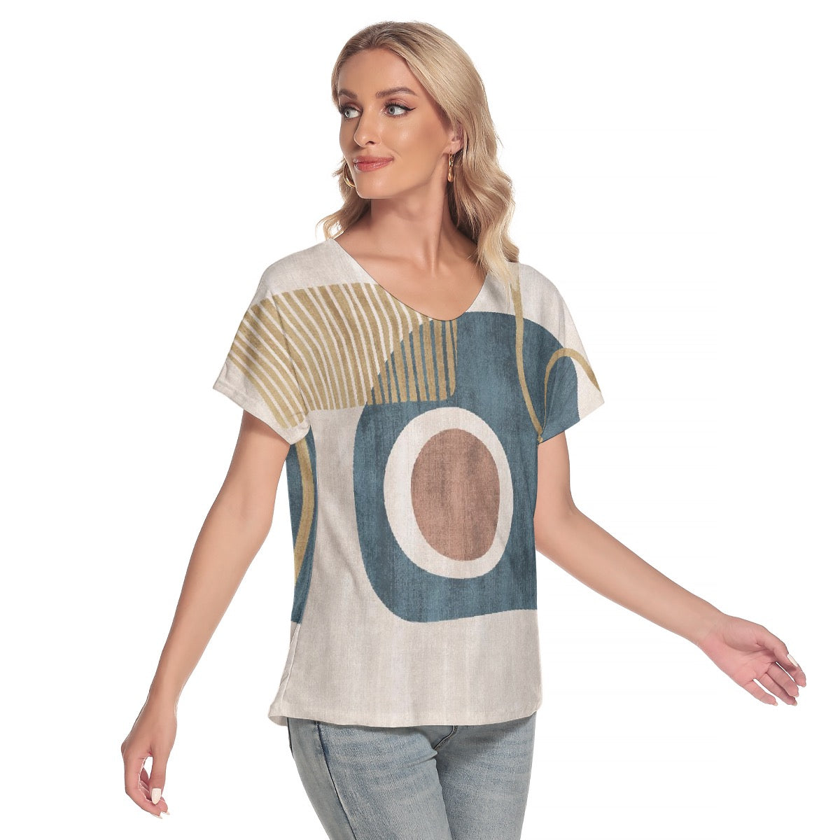 All-Over Print Women's Loose V-neck Short Sleeve T-shirt