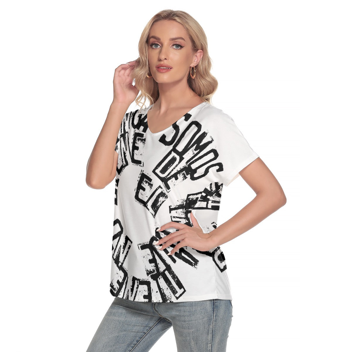 All-Over Print Women's Loose V-neck Short Sleeve T-shirt