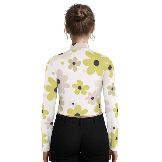 Eco-Friendly All-Over Print Women's Turtleneck T-shirt With Long Sleeve