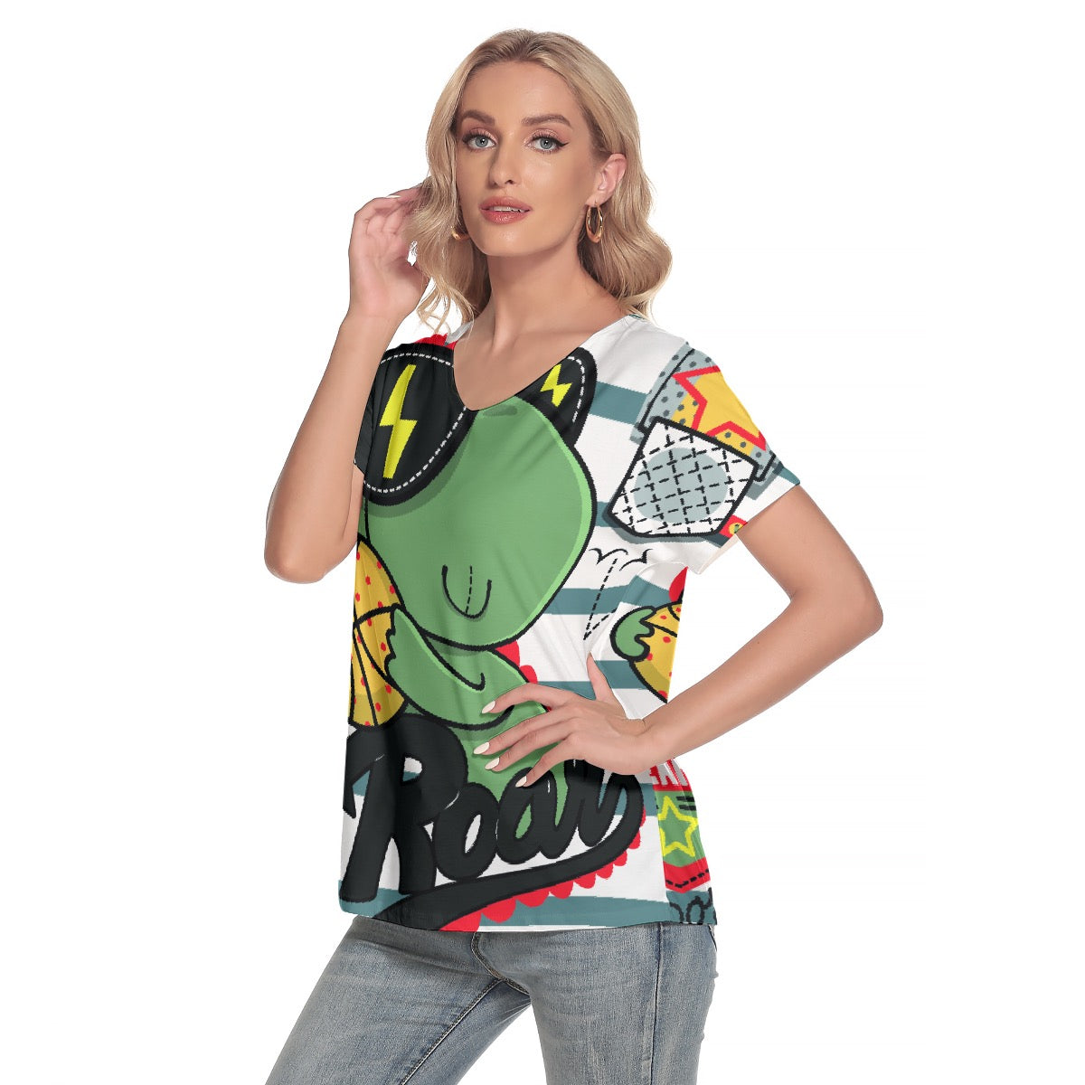 All-Over Print Women's Loose V-neck Short Sleeve T-shirt