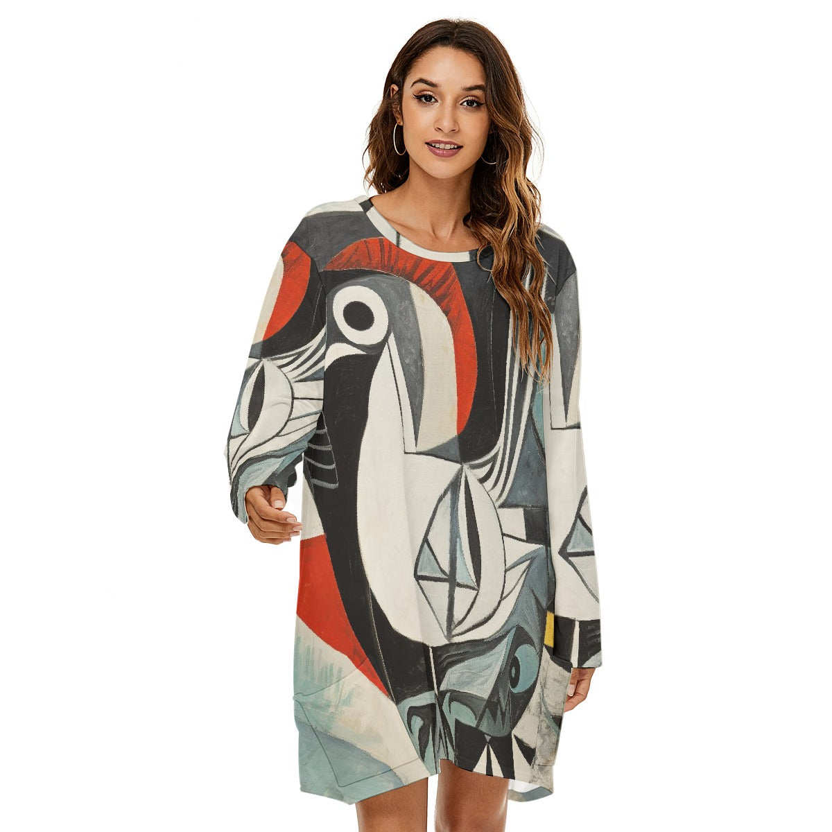 All-Over Print  Women's Loose Crew Neck Dress