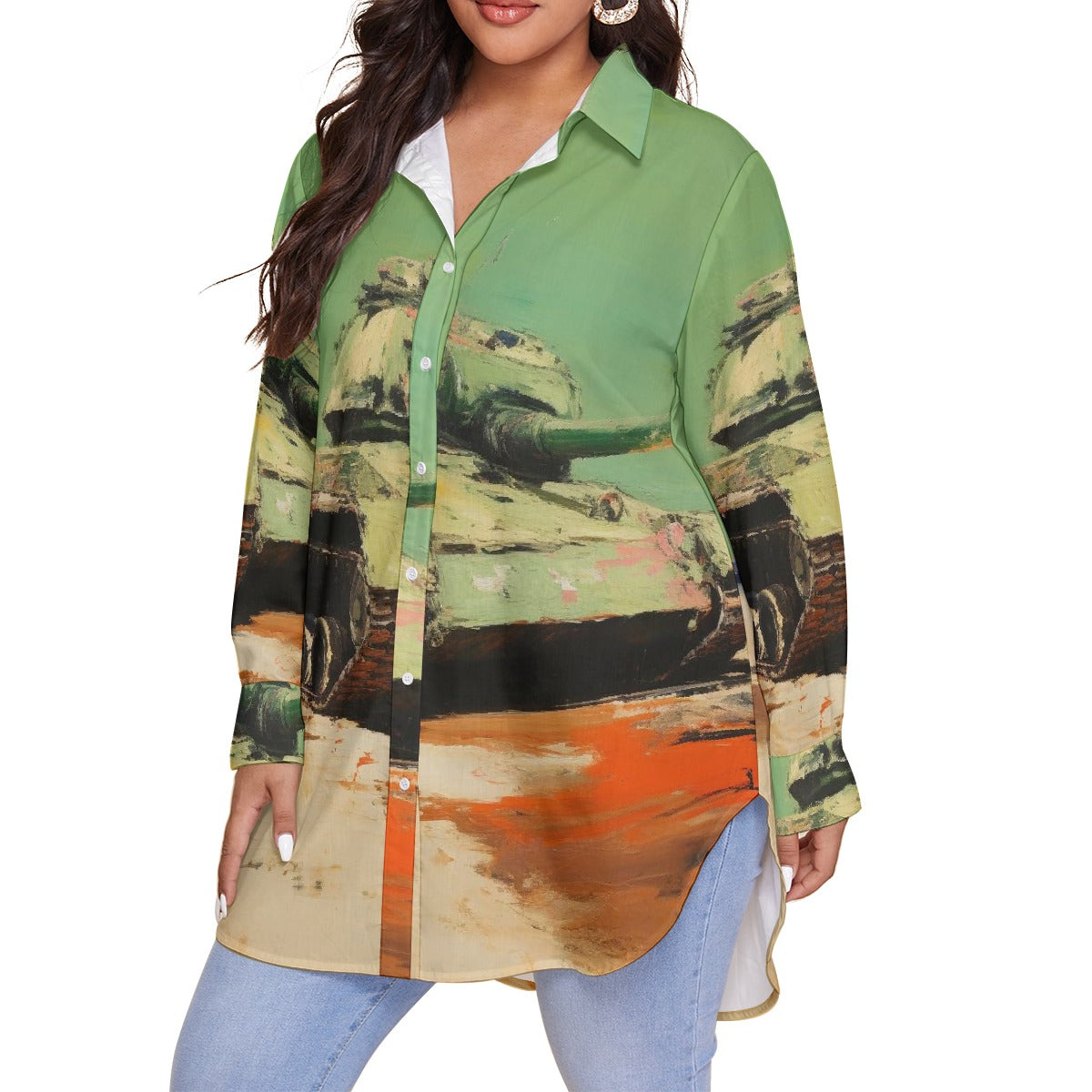 All-Over Print Women's Shirt With Long Sleeve(Plus Size)