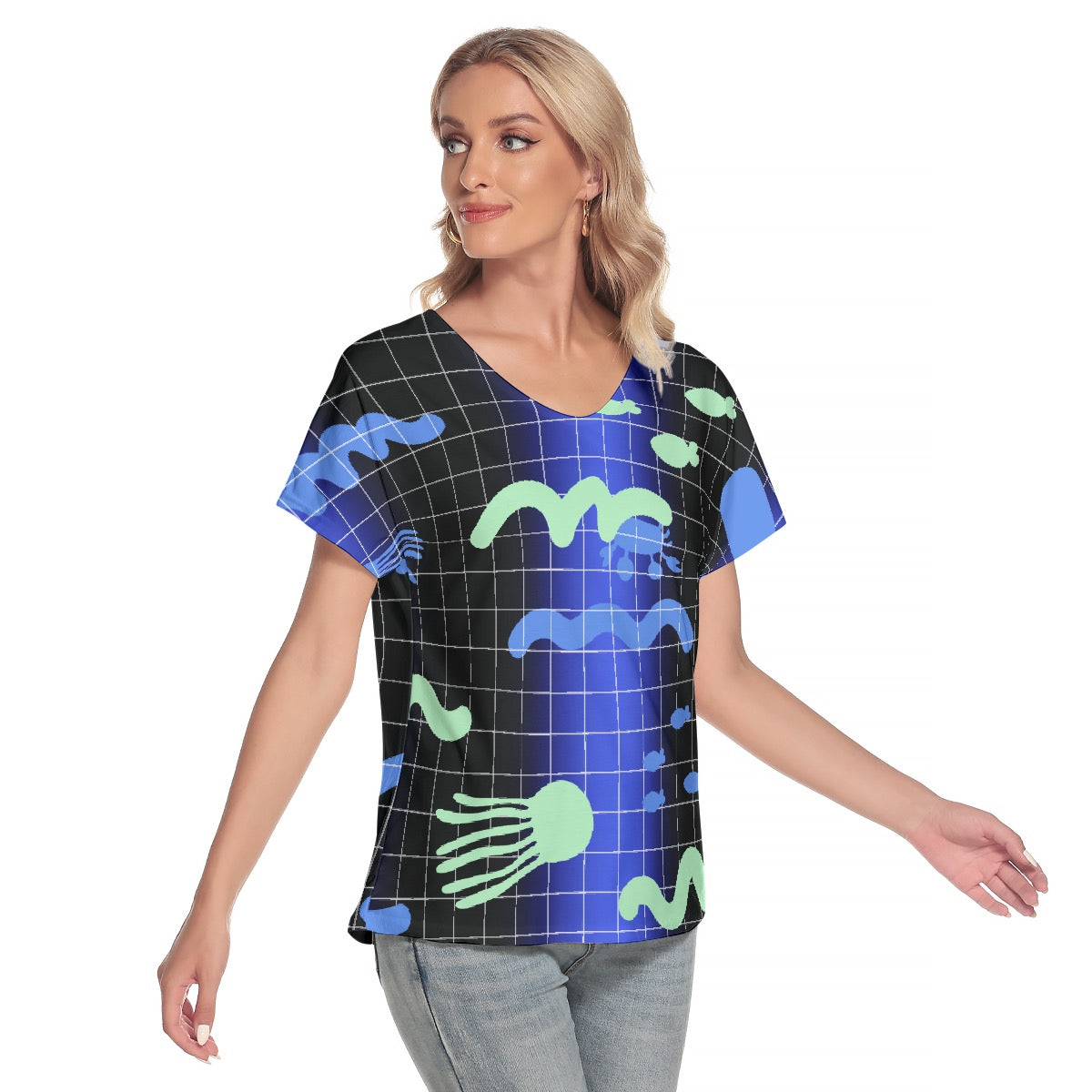 All-Over Print Women's Loose V-neck Short Sleeve T-shirt