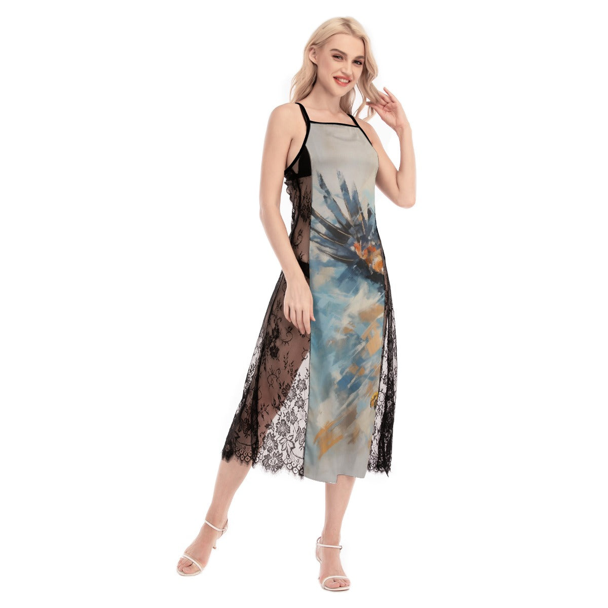 All-Over Print Women's Lace Cami Cross Back Dress