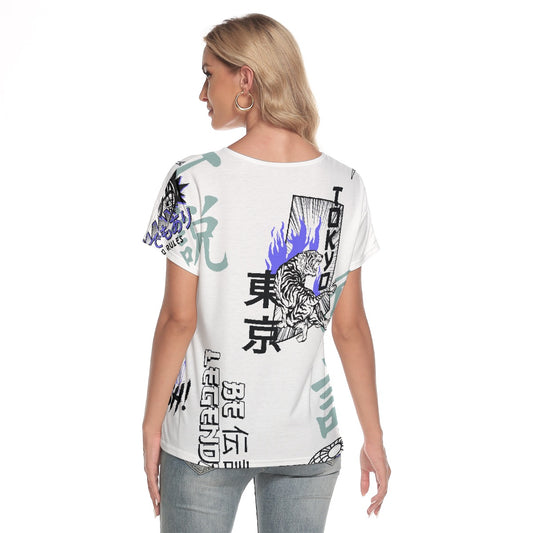 All-Over Print Women's Loose V-neck Short Sleeve T-shirt