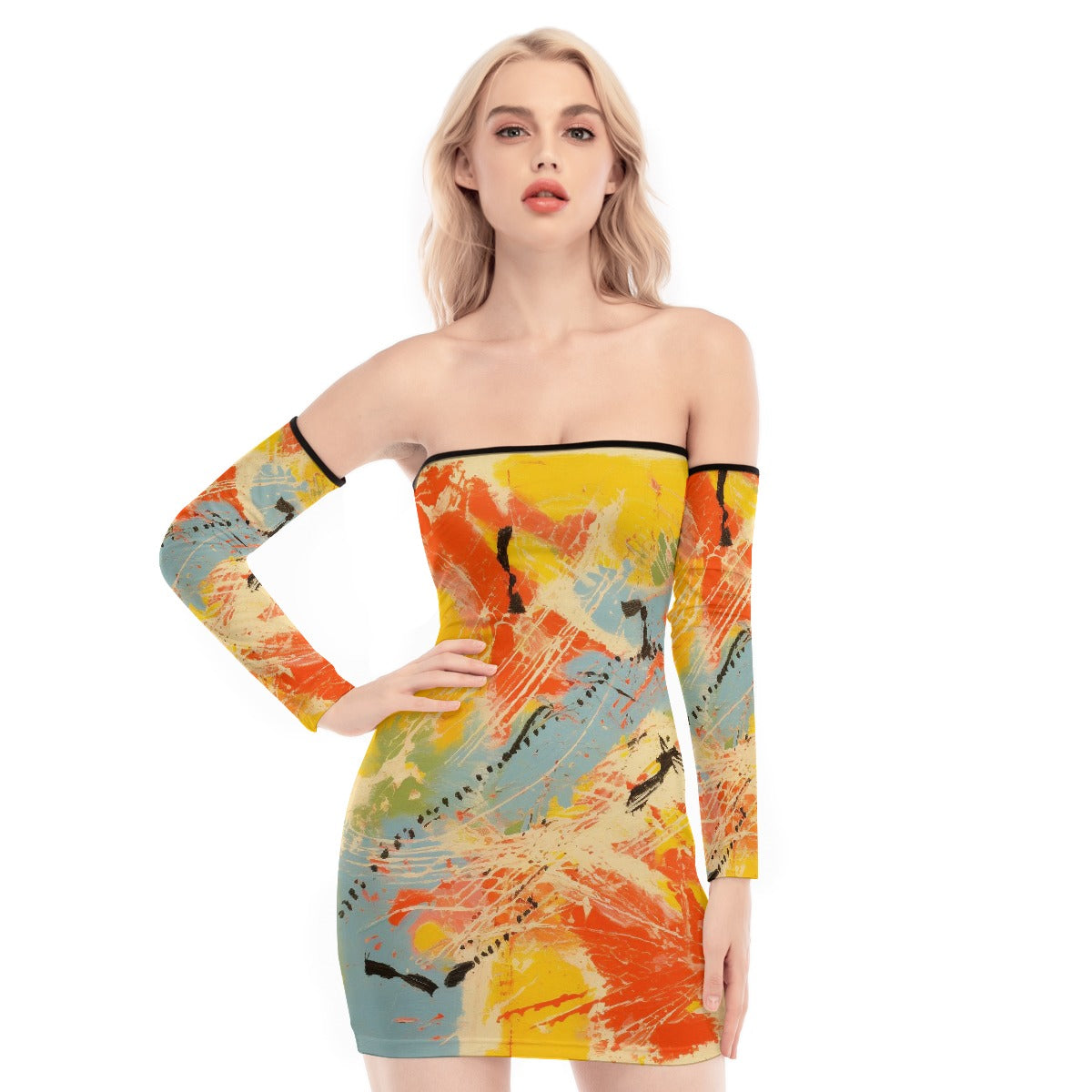 All-Over Print Women's Off-shoulder Back Lace-up Dress