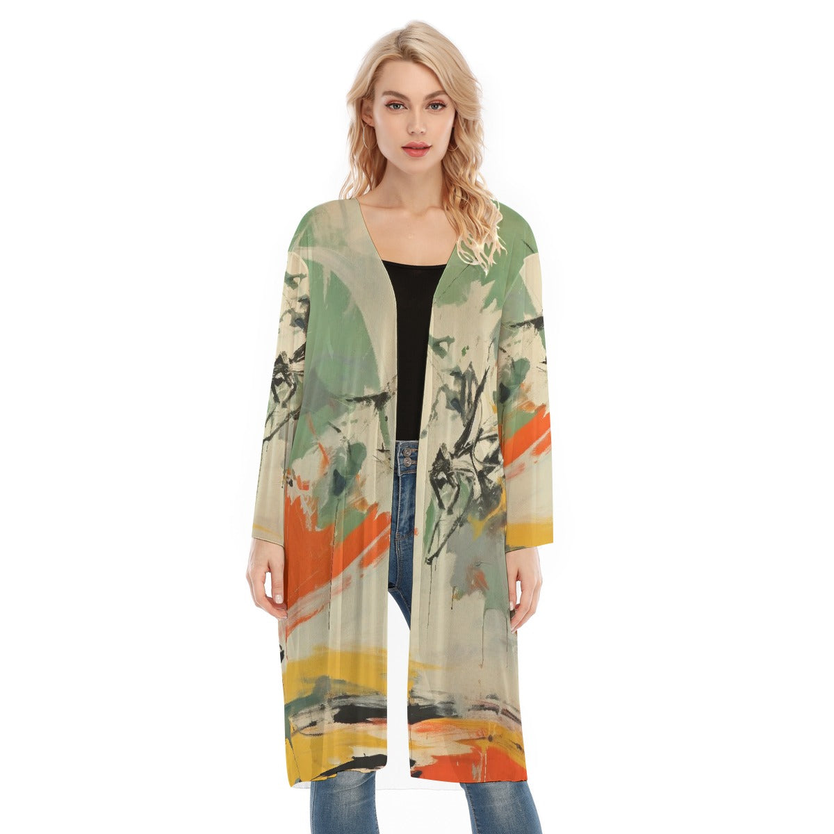 All- Over Print Women's Long Sleeve Mesh Cardigan