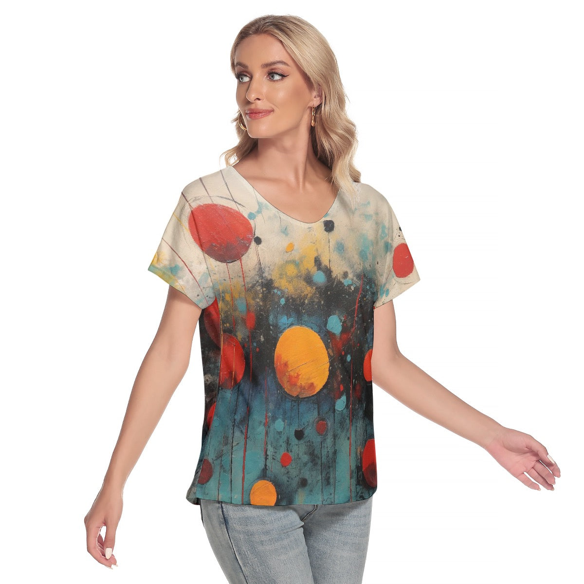 All-Over Print Women's Loose V-neck Short Sleeve T-shirt