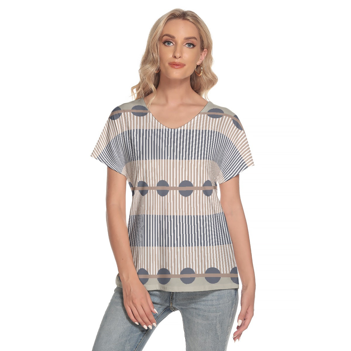 All-Over Print Women's Loose V-neck Short Sleeve T-shirt