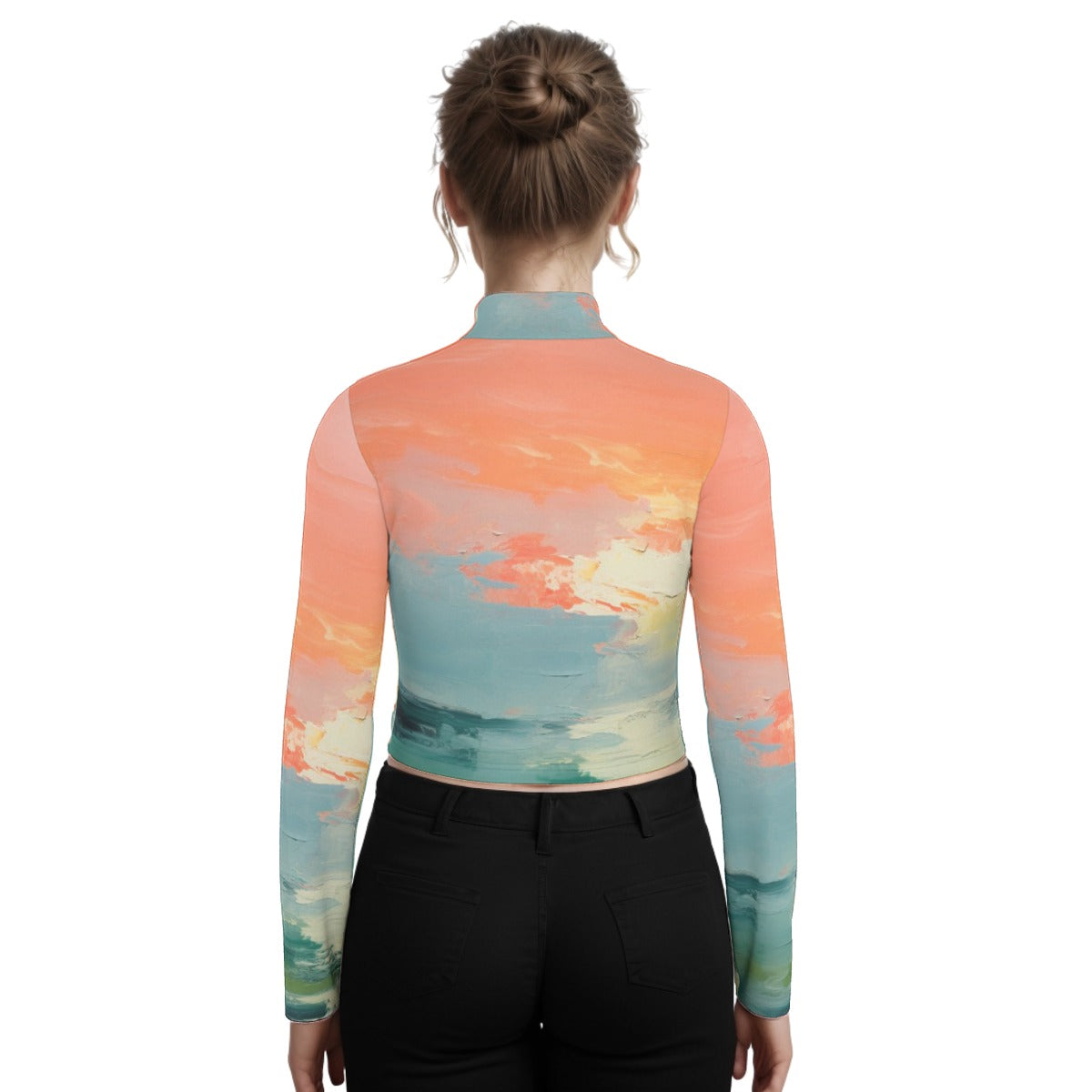 Eco-Friendly All-Over Print Women's Turtleneck T-shirt With Long Sleeve