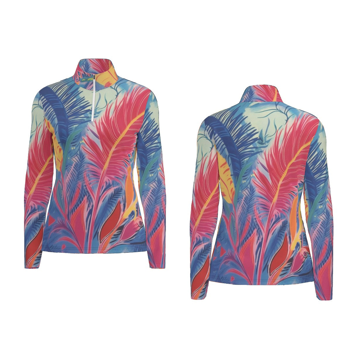 All-Over Print Women's Sports Collar Jersey With Long Sleeve