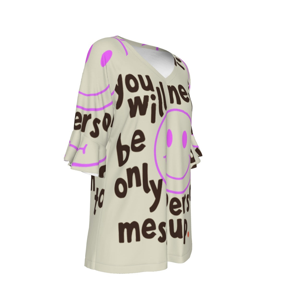 All-Over Print V-neck Women's T-shirt With Bell Sleeve