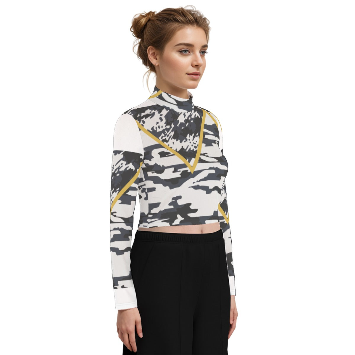 Eco-Friendly All-Over Print Women's Turtleneck T-shirt With Long Sleeve