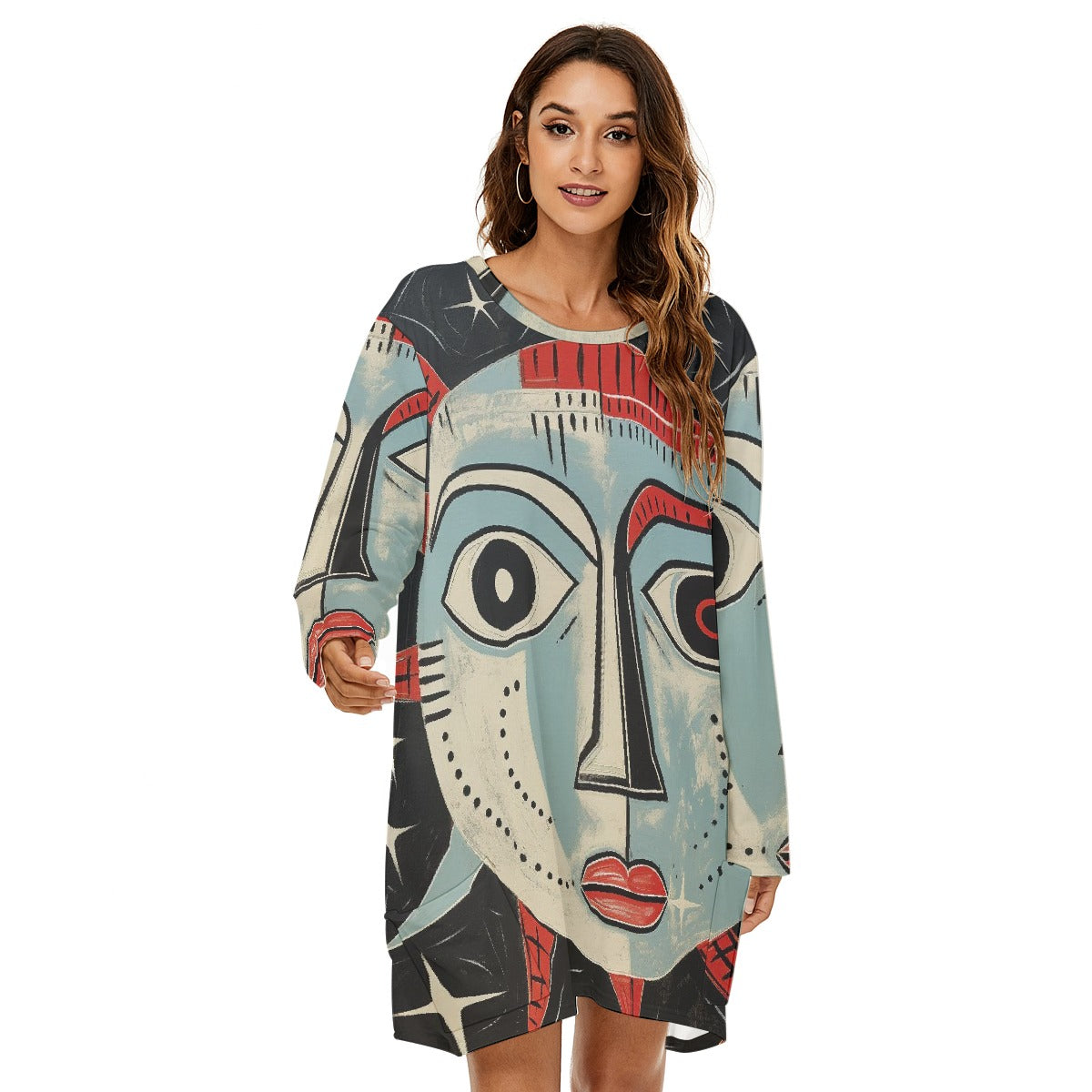 All-Over Print  Women's Loose Crew Neck Dress