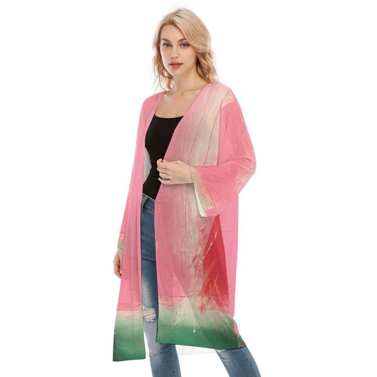 All- Over Print Women's Long Sleeve Mesh Cardigan