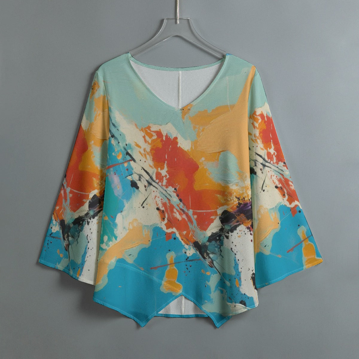 All-Over Print Women's V-neck T-shirt With Irregular Hem