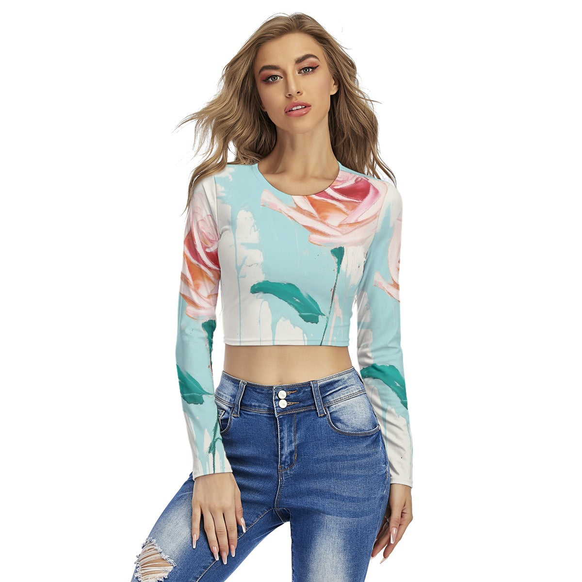 All-Over Print Women's Round Neck Crop Top T-Shirt