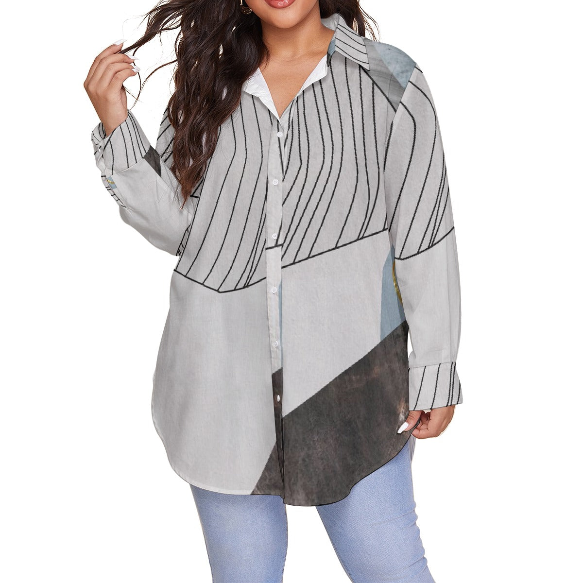 All-Over Print Women's Shirt With Long Sleeve(Plus Size)