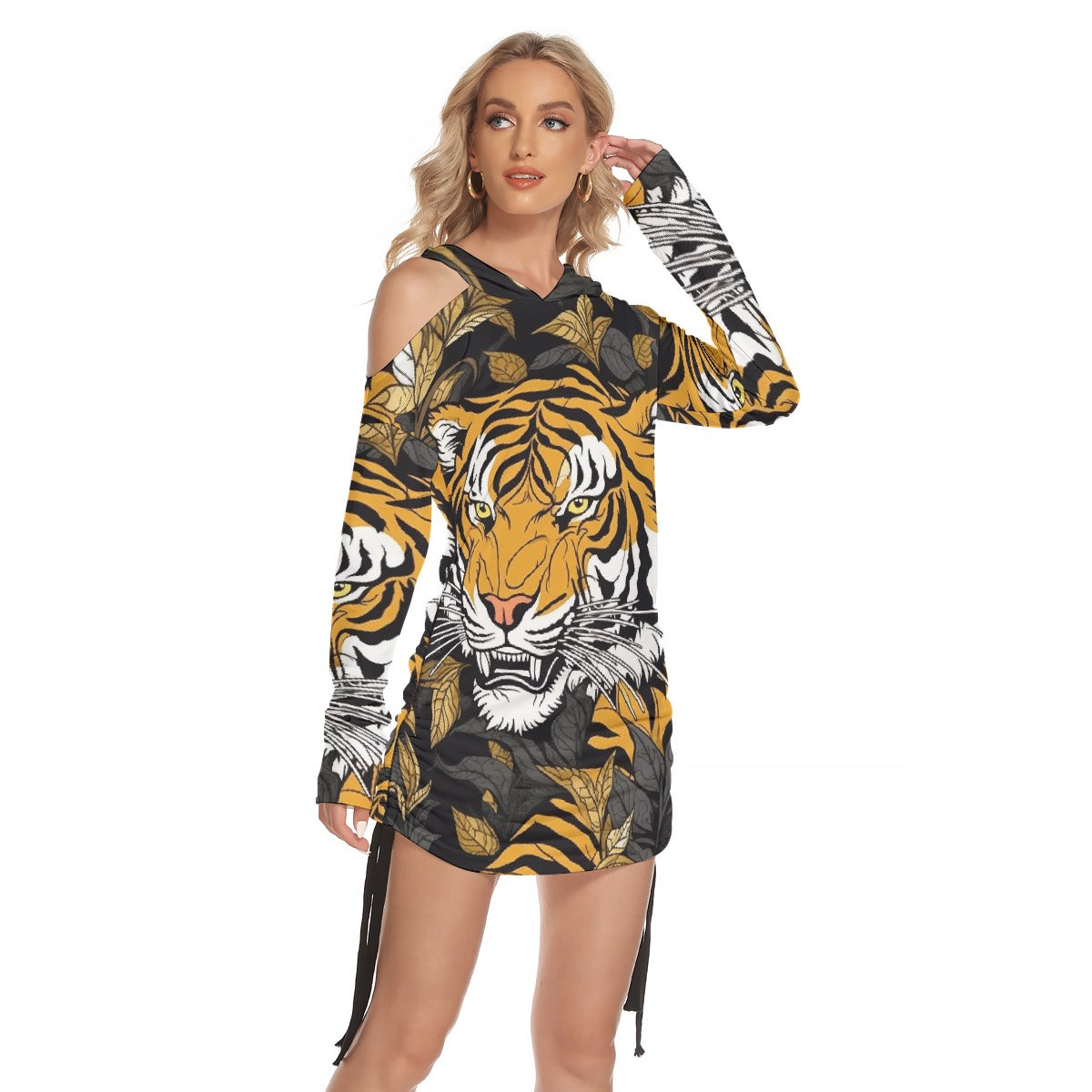 All-Over Print Women's One-shoulder Dress With Waist Shirring