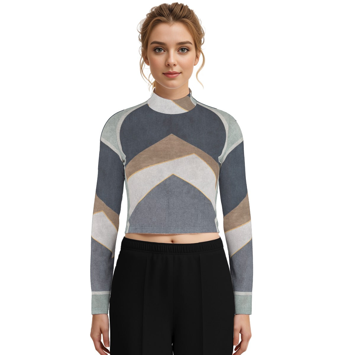 Eco-Friendly All-Over Print Women's Turtleneck T-shirt With Long Sleeve