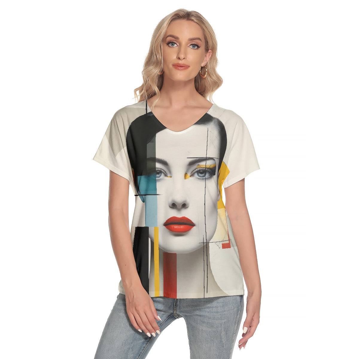 All-Over Print Women's Loose V-neck Short Sleeve T-shirt