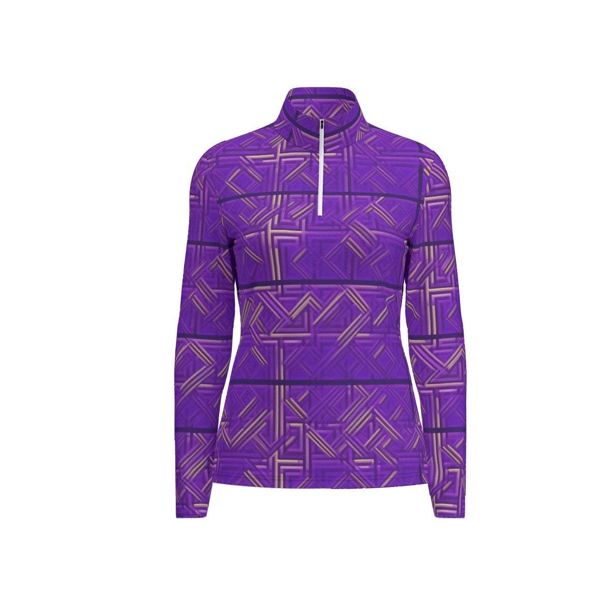 All-Over Print Women's Sports Collar Jersey With Long Sleeve