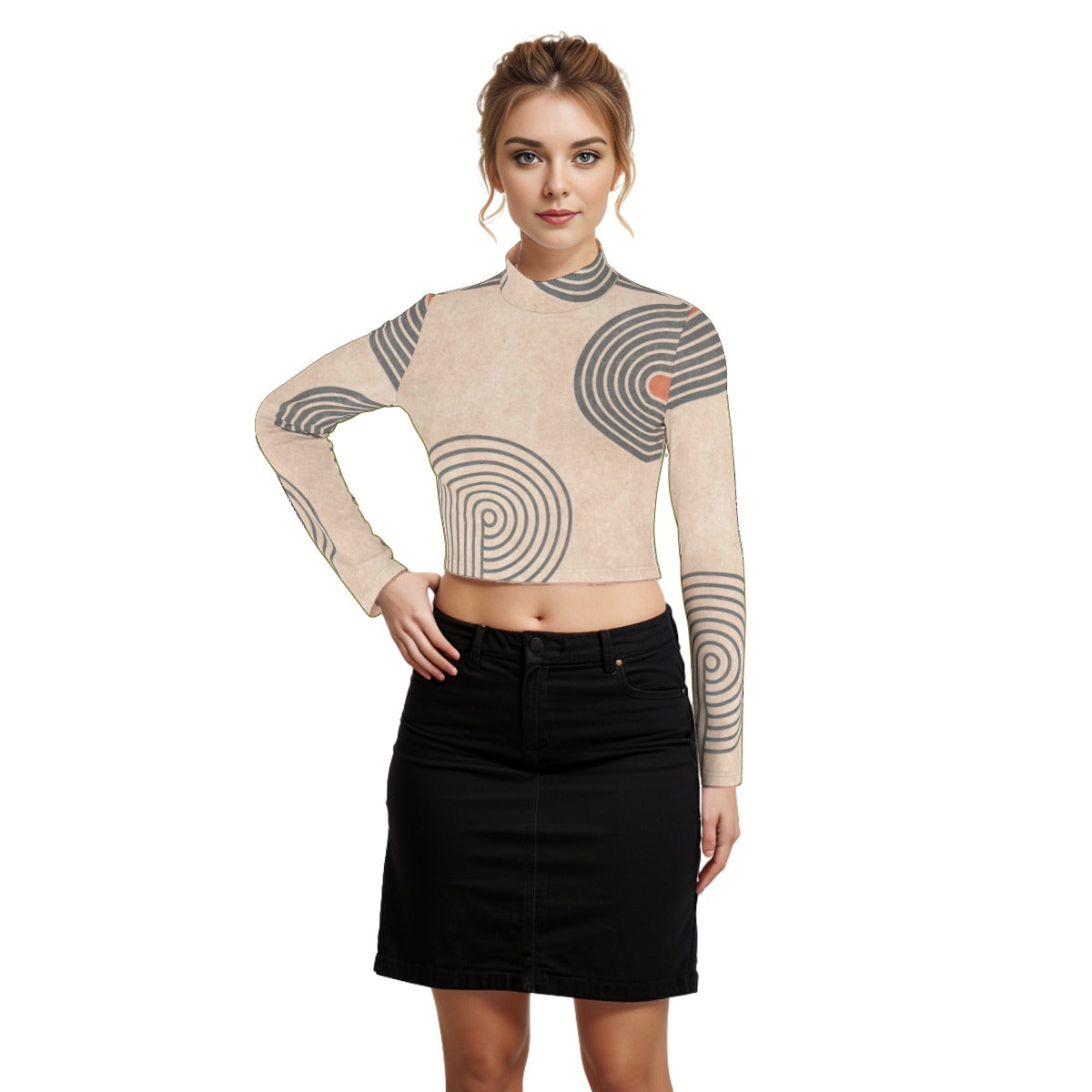 Eco-Friendly All-Over Print Women's Turtleneck T-shirt With Long Sleeve