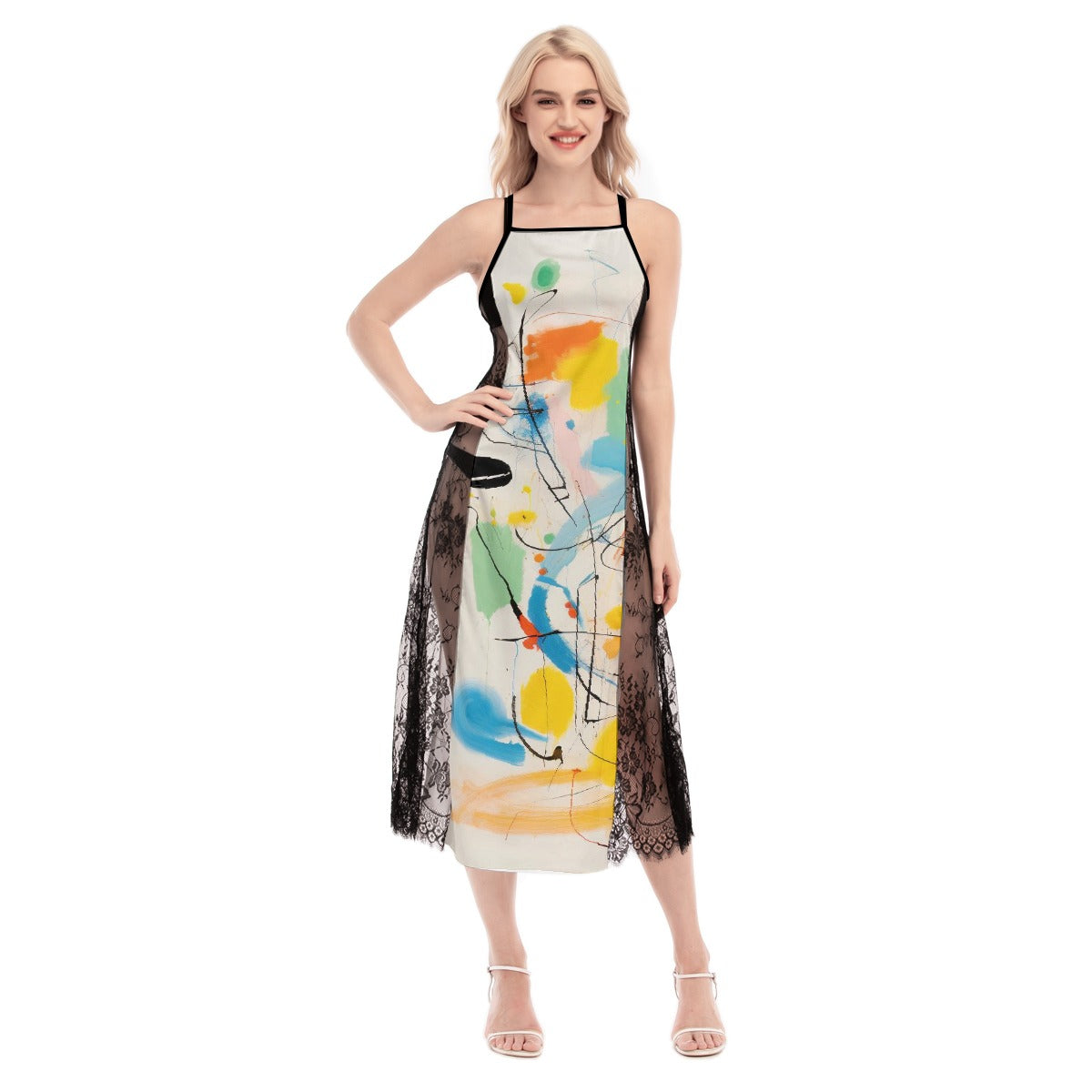 All-Over Print Women's Lace Cami Cross Back Dress