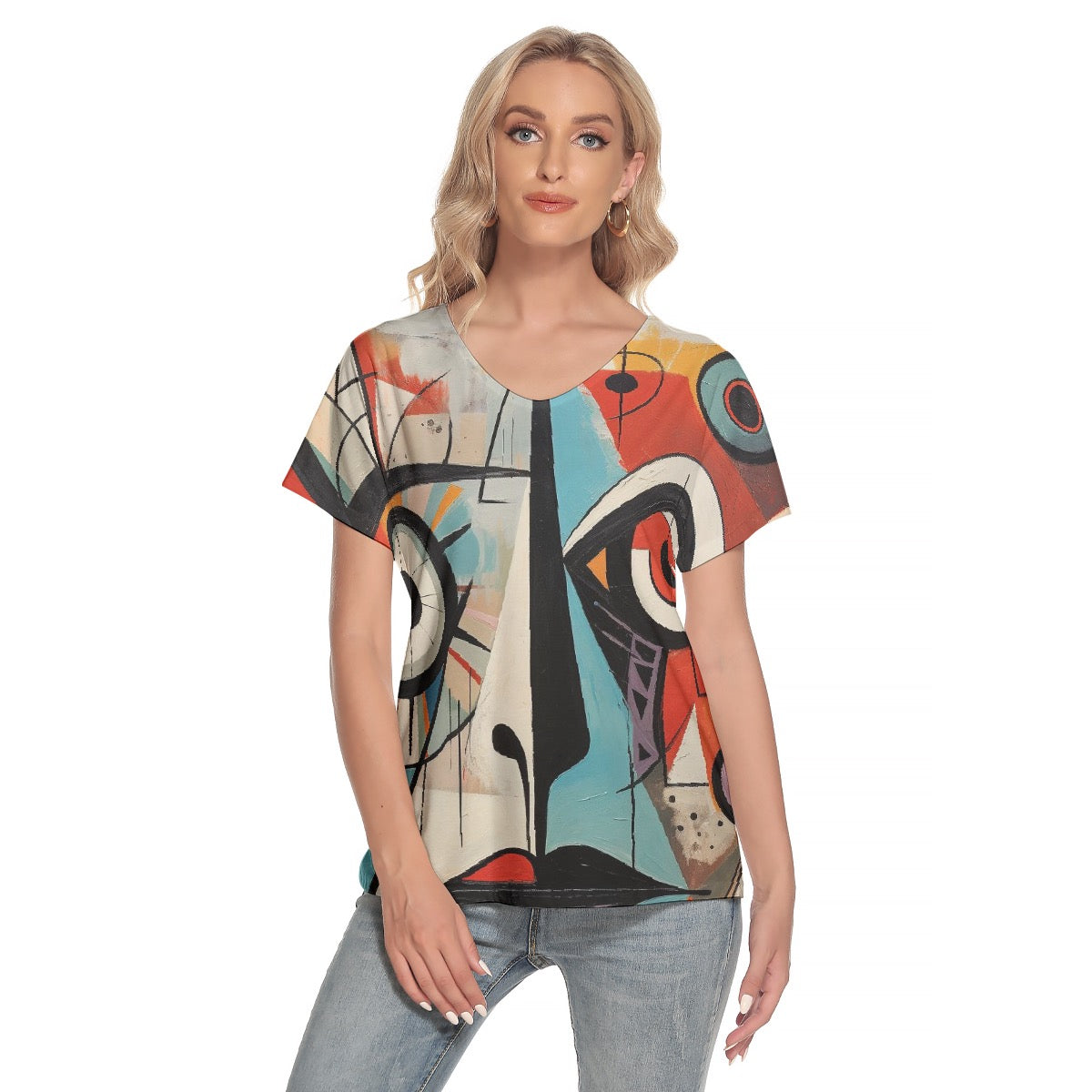 All-Over Print Women's Loose V-neck Short Sleeve T-shirt